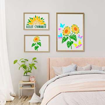 9 Pieces Reusable Painting Stencil tropical stencil Plastic Paint Stencils Summer Pattern Drawing Templates Stencils Reusable Craft Stencils for Painting (Sunflowers,5.9 x 5.9 Inches, 11 x 8.3 inches)