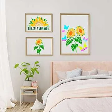 9 Pieces Reusable Painting Stencil tropical stencil Plastic Paint Stencils Summer Pattern Drawing Templates Stencils Reusable Craft Stencils for Painting (Sunflowers,5.9 x 5.9 Inches, 11 x 8.3 inches)