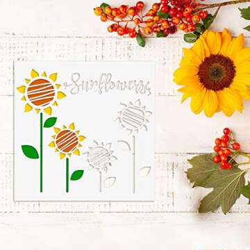 9 Pieces Reusable Painting Stencil tropical stencil Plastic Paint Stencils Summer Pattern Drawing Templates Stencils Reusable Craft Stencils for Painting (Sunflowers,5.9 x 5.9 Inches, 11 x 8.3 inches)