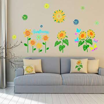 9 Pieces Reusable Painting Stencil tropical stencil Plastic Paint Stencils Summer Pattern Drawing Templates Stencils Reusable Craft Stencils for Painting (Sunflowers,5.9 x 5.9 Inches, 11 x 8.3 inches)