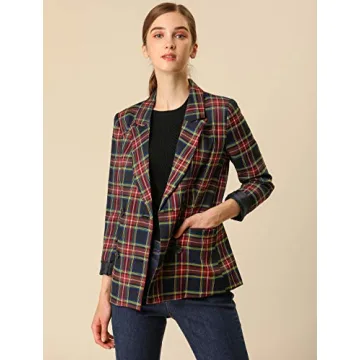 Allegra K Women's Notched Lapel Double Breasted Work Formal Blazer Jacket Large Dark Blue
