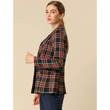 Allegra K Women's Notched Lapel Double Breasted Work Formal Blazer Jacket Large Dark Blue