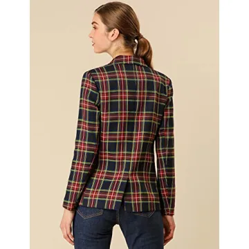 Allegra K Women's Notched Lapel Double Breasted Work Formal Blazer Jacket Large Dark Blue