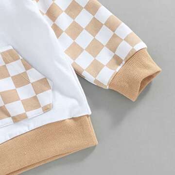 Toddler Baby Boy Girl Fall Winter Clothes Checkerboard Plaid Hoodie Sweatshirt Tops Elastic Waist Pants Set 2PCS Outfit (B Yellow, 12-18 Months)