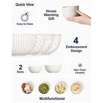 LE TAUCI Small Bowls 12 OZ, Ice Cream Bowl, Ceramic Embossment Stoneware Bowl, Bowls Set for Dessert, Fruits, Side Dishes, Suit For Housewarming - 4.5 Inch, Set of 4, Arctic white