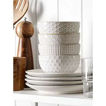 LE TAUCI Small Bowls 12 OZ, Ice Cream Bowl, Ceramic Embossment Stoneware Bowl, Bowls Set for Dessert, Fruits, Side Dishes, Suit For Housewarming - 4.5 Inch, Set of 4, Arctic white