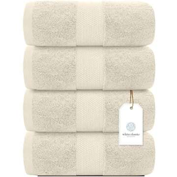 White Classic Luxury Bath Towels Set of 4 Large - 700 GSM Cotton Ultra Soft Bath Towels 27x54 | High...