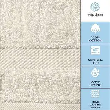 White Classic Luxury Bath Towels Set of 4 Large - 700 GSM Cotton Ultra Soft Bath Towels 27x54 | Highly Absorbent and Quick Dry | Hotel Towels for Bathroom Luxury, Plush Shower Towels, Ivory