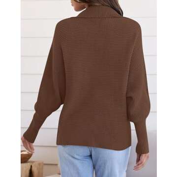 ZESICA Women's 2024 Fall Lapel Collar V Neck Long Sleeve Ribbed Knit Comfy Loose Casual Pullover Sweater Jumper Top,Coffee,Small