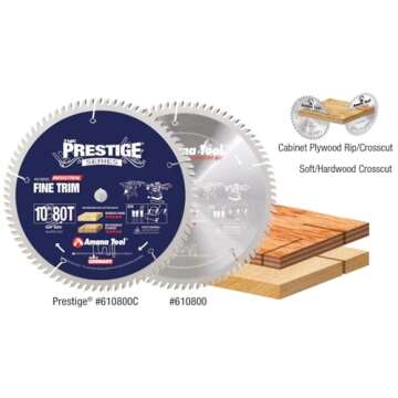 Amana Tool 610800C Carbide Tipped Prestige Trim 10 Inch D x 80T ATB, 10 Deg, 5/8 Bore Circular Saw B...