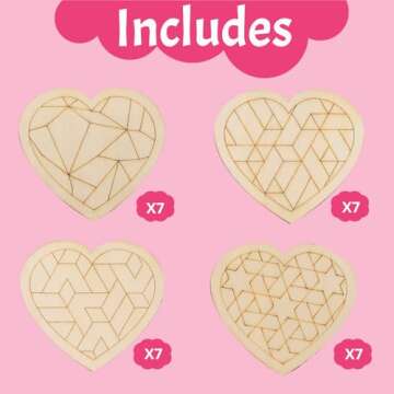 GEECOZYLIFE Valentines Day Gifts for Kids - 28 Pack Heart Barn Quilt Mosaics Kits with Valentines Cards for Kids Classroom - Heart Barn Quilt Mosaics Craft Valentines Day Cards for Kids School
