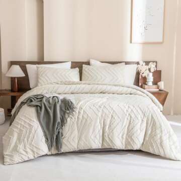 Andency King Size Comforter Set Beige, Boho Cream Soft Warm Tufted Neutral Bedding Comforter Sets fo...