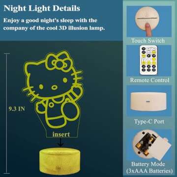Colortown Cute Anime Night Light - 7 Color Remote Lamp