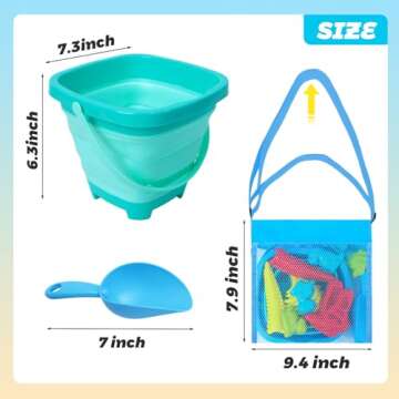 FUTUREPLUSX 34PCS Sand Toys for Kids, Collapsible Beach Toys Set Sandbox Toys with Mesh Bag Dinosaur...