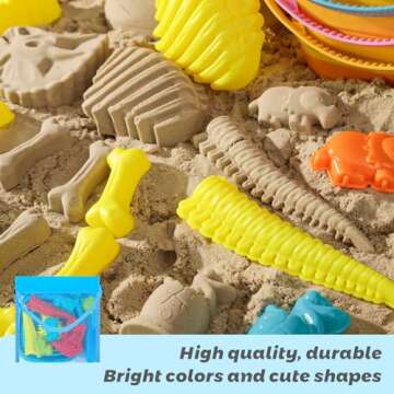FUTUREPLUSX 34PCS Sand Toys for Kids, Collapsible Beach Toys Set Sandbox Toys with Mesh Bag Dinosaur Sand Molds for Toddlers Outdoor Travel