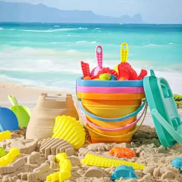 FUTUREPLUSX 34PCS Sand Toys for Kids, Collapsible Beach Toys Set Sandbox Toys with Mesh Bag Dinosaur Sand Molds for Toddlers Outdoor Travel