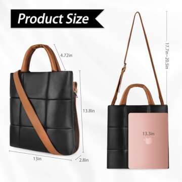 CANBOX Puffer Woven Tote Bag, PU Leather Crossbody Shoulder Bags, Large Hobo Purses Top-Handbags for Women - Black