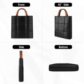 CANBOX Puffer Woven Tote Bag, PU Leather Crossbody Shoulder Bags, Large Hobo Purses Top-Handbags for Women - Black