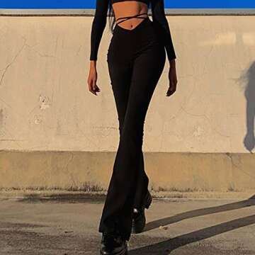 Womens Bootcut Yoga Pants High Waist V Crossover Wide Leg Flare Leggings Comfy Workout Lounge Bell Bottom Dress Pants