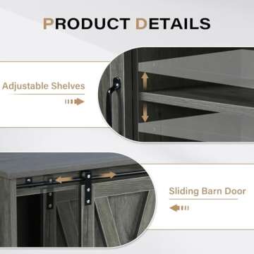 4ever2buy Farmhouse Coffee Bar Cabinet with Storage, 42” Kitchen Buffet Sideboard Cabinet with Sliding Barn Door, Grey Buffet Storage Cabinet with Adjustable Shelf for Living Dining Room