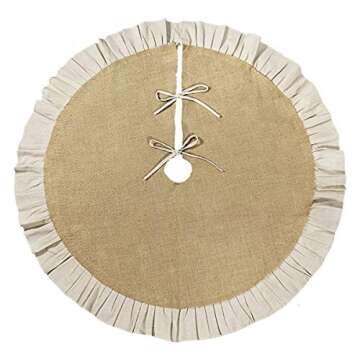 Ivenf Christmas Tree Skirt, 48 inches Natural Burlap Jute with Ruffle Edge, Rustic Xmas Holiday Deco...