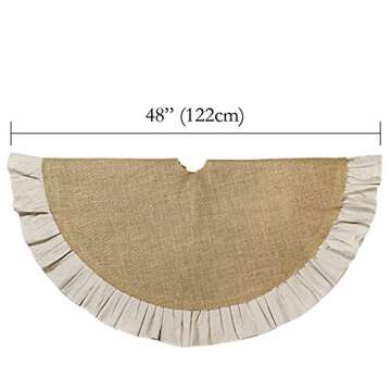 Ivenf Christmas Tree Skirt, 48 inches Natural Burlap Jute with Ruffle Edge, Rustic Xmas Holiday Decoration