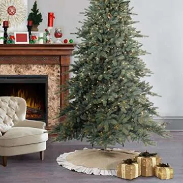 Ivenf Christmas Tree Skirt, 48 inches Natural Burlap Jute with Ruffle Edge, Rustic Xmas Holiday Decoration