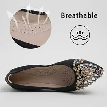 Stylish Black Flats with Bow Rhinestones - Foldable Comfort