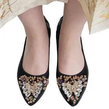 Stylish Black Flats with Bow Rhinestones - Foldable Comfort