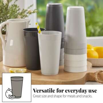 US Acrylic Newport 20 ounce Unbreakable Plastic Stackable Water Tumblers in Grey Stone | Set of 12 Drinking Cups | Reusable, BPA-free, Made in the USA, Top-rack Dishwasher and Microwave Safe