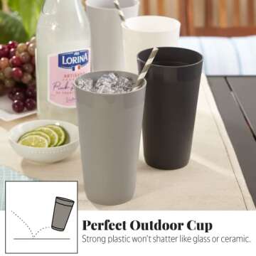 US Acrylic Newport 20 ounce Unbreakable Plastic Stackable Water Tumblers in Grey Stone | Set of 12 Drinking Cups | Reusable, BPA-free, Made in the USA, Top-rack Dishwasher and Microwave Safe