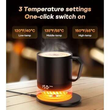Self Heating Coffee Mug, 14 Oz Temperature Control Smart Mug, Double Sided & Real-Time LED Display, Fast Heating, Mug Warmer with 120 Min Battery Life, Birthday Gifts for Women and Men(Black)