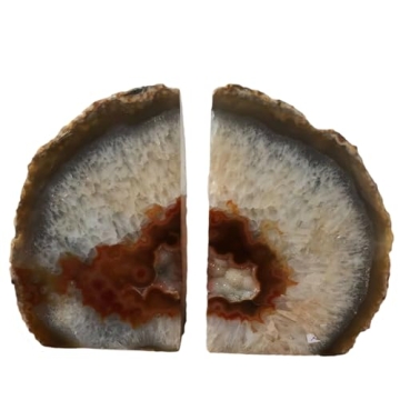 JIC Gem Natural Geode Bookends - Unique Decorative Agate Book Ends for Shelves