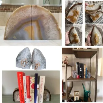 JIC Gem Natural Geode Bookends Decorative Agate Bookends Holders