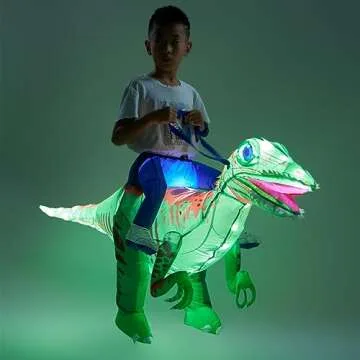Minetom Inflatable Dinosaur Costume with LED Lights,Vivid Funny Inflatable Halloween Costume for Kids-Child (4-8 Yrs) Unisex