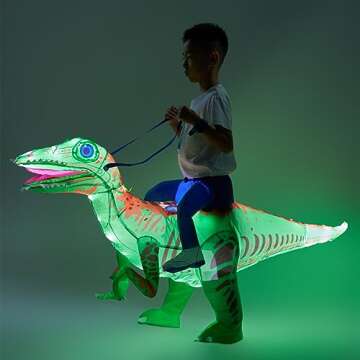 Minetom Inflatable Dinosaur Costume with LED Lights,Vivid Funny Inflatable Halloween Costume for Kids-Child (4-8 Yrs) Unisex