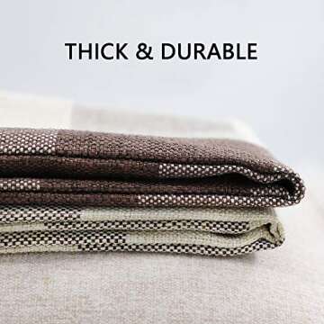 4TH Emotion Set of 2 Farmhouse Buffalo Check Plaid Throw Pillow Covers Cushion Case Polyester Linen for Home Decor Brown and Cream, 18 x 18 Inches