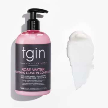 tgin Rose Water Smoothing Leave In Conditioner for Curly, Coily and Wavy Hair, with Acai Berries, Mo...