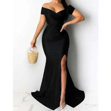 HRESSLBD Off Shoulder Cocktail Dresses for Women Evening Party, Elegant Black Formal Dresses for Wom...