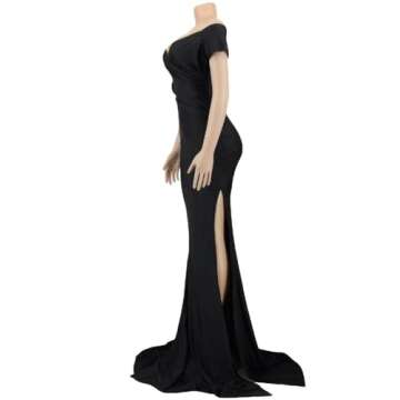 HRESSLBD Off Shoulder Cocktail Dresses for Women Evening Party, Elegant Black Formal Dresses for Women Evening Party, High Split Evening Gowns Formal Dresses (Black, M)