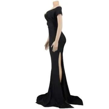 HRESSLBD Off Shoulder Cocktail Dresses for Women Evening Party, Elegant Black Formal Dresses for Women Evening Party, High Split Evening Gowns Formal Dresses (Black, M)