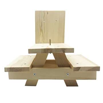 Iceyyyy Squirrel Picnic Table Feeder for Outside, Hanging Mini Picnic Table for Squirrels, Natural Wood Finish Squirrel Corn Cob Holder with Screws for Tree Mount（Assembly Required）