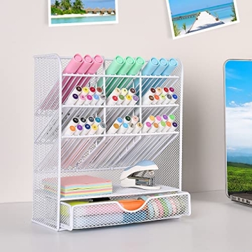 Spacrea Pen Holder Desk Organizer with 10 Compartments
