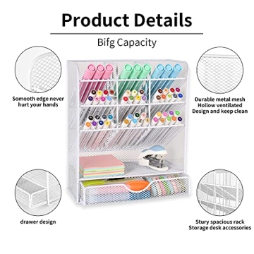 Spacrea Pen Holder Desk Organizer with 10 Compartments
