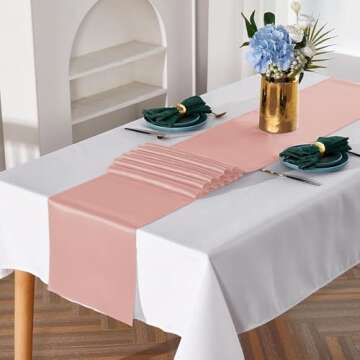 YUHX Pack of 10 Satin Table Runner 12 x 108 Inches Long, Rose Gold Table Runners for Wedding, Birthd...
