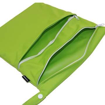 Damero 2 Pack Travel Wet Dry Bag Organizer with 2 Pockets and Handle for Cloth Diaper, Baby Clothes, Pumping Parts, Swimsuit and More, Cute and Spacious, Easy to Grab and GO(Medium, Green+Light Blue)