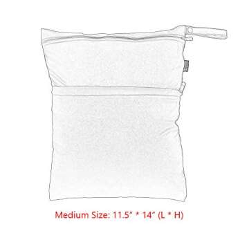 Damero 2 Pack Travel Wet Dry Bag Organizer with 2 Pockets and Handle for Cloth Diaper, Baby Clothes, Pumping Parts, Swimsuit and More, Cute and Spacious, Easy to Grab and GO(Medium, Green+Light Blue)