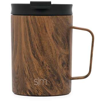 Simple Modern Scout Insulated Coffee Travel Mug Tumbler with Handle -Stainless Steel Cup with Lid for Men, Women 12oz Mug - Insulated Lid Pattern: Wood Grain