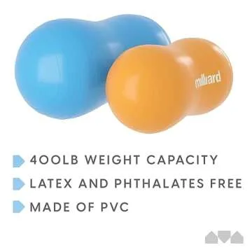 Milliard Peanut Ball Variety Pack - Approximate Sizes: Orange 23x12 inch (60x30cm) and Blue 31x15 inch (80x40cm) Physio Roll…