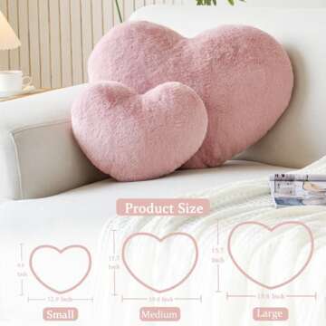 XVTRU Dusty Pink Heart Pillows,Cute Heart Decorative Throw Pillow, Heart Shaped Plush Throw Pillows for Bed,12.9" Faux Rabbit Fur Room Decor Pillow Cushion for Couch Valentine's Day Xmas Gift